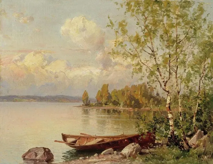 Framed Print : Still Summer Evening, a View from Häme, 1860-1905. Creator: Hjalmar Munsterhjelm Framed Print : Still Summer Evening, a View from Häme, 1860-1905. Creator: Hjalmar Munsterhjelm
