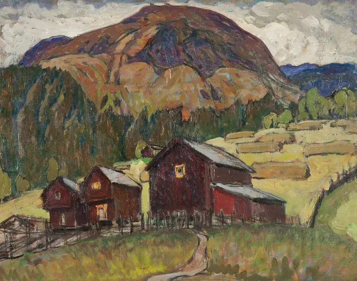 Framed Print : Summer Landscape with Shielings. Study from North Norway. Creator: Anna Katarina Boberg Framed Print : Summer Landscape with Shielings. Study from North Norway. Creator: Anna Katarina Boberg