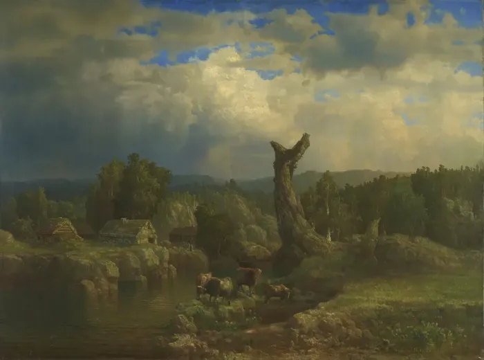 Framed Print : Summer Landscape, Thunder Looms, 1856. Creator: Lars Hertervig Framed Print : Summer Landscape, Thunder Looms, 1856. Creator: Lars Hertervig