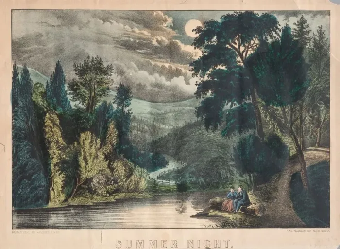 Framed Print : Summer Night. Creator: James Merritt Ives (American, 1824-1895), and; Nathaniel Currier (American Framed Print : Summer Night. Creator: James Merritt Ives (American, 1824-1895), and; Nathaniel Currier (American
