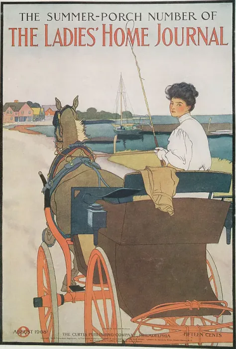 Framed Print : The Summer-Porch Number of The Ladies Home Journal, August 1908... c1908. Creator: Edward Penfield Framed Print : The Summer-Porch Number of The Ladies Home Journal, August 1908... c1908. Creator: Edward Penfield