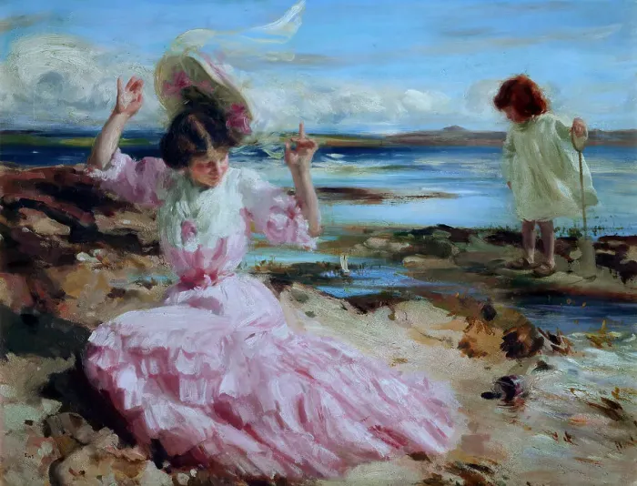 Framed Print : By summer seas, c1904. Creator: Charles Sims Framed Print : By summer seas, c1904. Creator: Charles Sims
