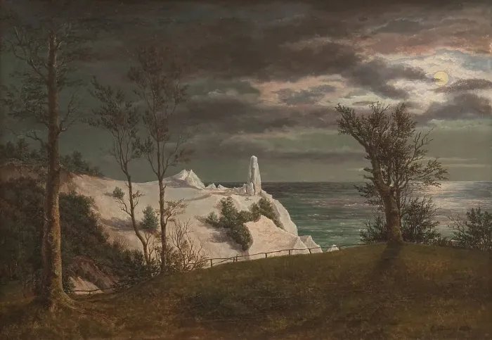 Framed Print : The Summer Spire on the Chalk Cliffs of the Island of Mon, Moonlight, 1831. Creator: Frederik Hansen Sodring. The Summer Spire on the Chalk Cliffs of the Island of Mon, Moonlight, 1831. Creator: Frederik Hansen Sodring Framed Print : The Summer Spire on the Chalk Cliffs of the Island of Mon, Moonlight, 1831. Creator: Frederik Hansen Sodring. The Summer Spire on the Chalk Cliffs of the Island of Mon, Moonlight, 1831. Creator: Frederik Hansen Sodring