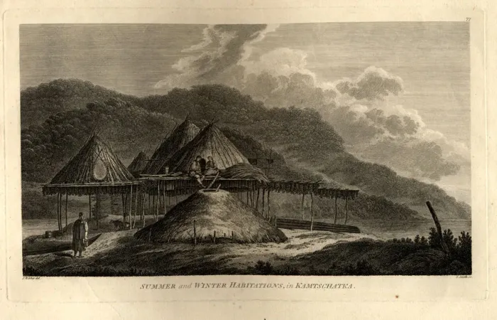 Framed Print : Summer and Winter Habitations in Kamchatka (from the Voyage to the Pacific Ocean), 1785. Artist: Webber, John (1751-1793) Framed Print : Summer and Winter Habitations in Kamchatka (from the Voyage to the Pacific Ocean), 1785. Artist: Webber, John (1751-1793)