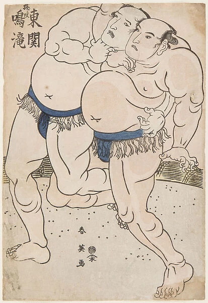 Sumo Wrestlers Naritaki and Higashiseki in Action, 1790s