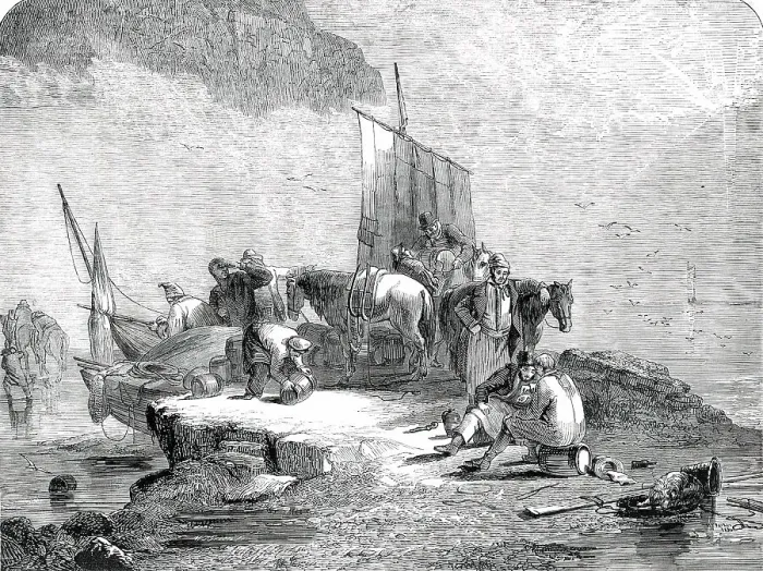 Framed Print : The Sun Dispelling a Mist, with Smugglers landing their Cargo'... 1850. Creator: Unknown. The Sun Dispelling a Mist, with Smugglers landing their Cargo'... 1850. Creator: Unknown Framed Print : The Sun Dispelling a Mist, with Smugglers landing their Cargo'... 1850. Creator: Unknown. The Sun Dispelling a Mist, with Smugglers landing their Cargo'... 1850. Creator: Unknown