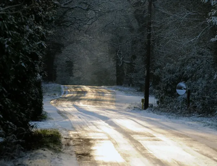 Framed Print : Sun glinting off an icy road in the New Forest 2009 Framed Print : Sun glinting off an icy road in the New Forest 2009