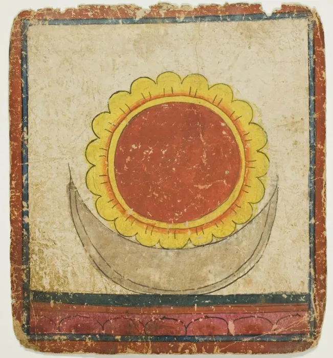 Framed Print : Sun, Moon and Lotus on Lotus Throne, from a Set of Initiation Cards (Tsakali) Framed Print : Sun, Moon and Lotus on Lotus Throne, from a Set of Initiation Cards (Tsakali)
