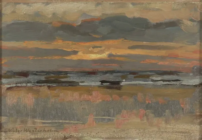Framed Print : The sun sets on a cloud at the seaside, 1882. Creator: Victor Westerholm Framed Print : The sun sets on a cloud at the seaside, 1882. Creator: Victor Westerholm