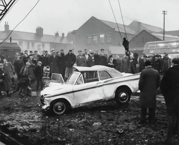Framed Print : Sunbeam Rapier car accident, Kilnhurst, South Yorkshire, 1964. Artist: Michael Walters Framed Print : Sunbeam Rapier car accident, Kilnhurst, South Yorkshire, 1964. Artist: Michael Walters