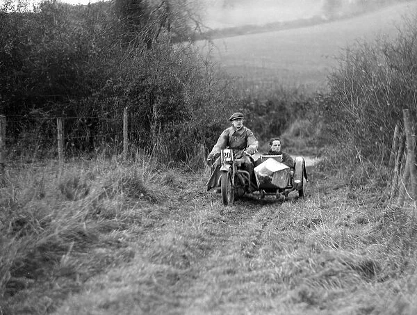 Sunbeam and sidecar competing in the Inter-Varsity Trial, November 1931. Artist: Bill Brunell
