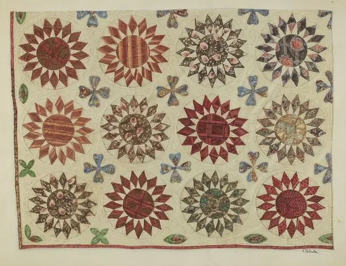 Framed Print : Sunburst Quilt, c. 1938. Creator: Charlotte Winter Framed Print : Sunburst Quilt, c. 1938. Creator: Charlotte Winter