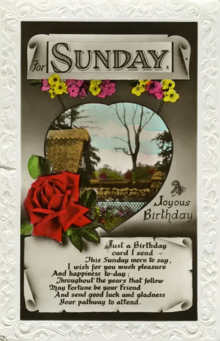 Framed Print : For Sunday, birthday card, c1935 Framed Print : For Sunday, birthday card, c1935