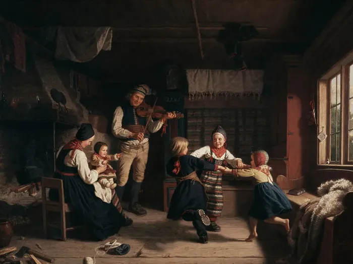 Framed Print : Sunday Evening in a Farmhouse in Dalarna, 1860. Creator: Amalia Lindegren Framed Print : Sunday Evening in a Farmhouse in Dalarna, 1860. Creator: Amalia Lindegren