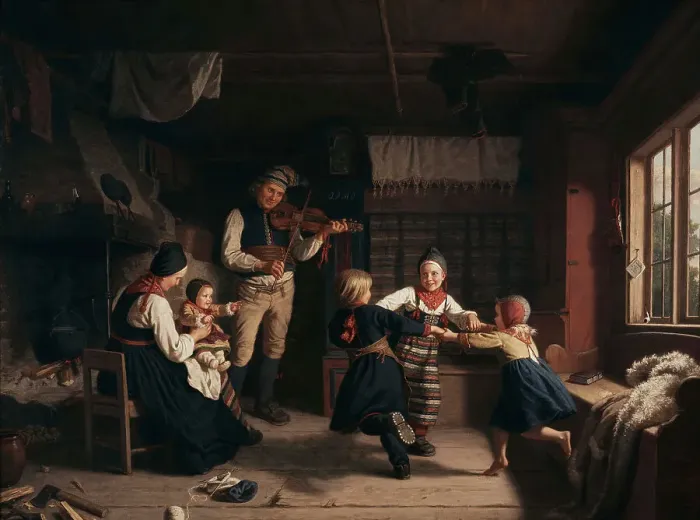 Framed Print : Sunday Evening in a Farmhouse in Dalecarlia, 1860. Creator: Amalia Lindegren Framed Print : Sunday Evening in a Farmhouse in Dalecarlia, 1860. Creator: Amalia Lindegren