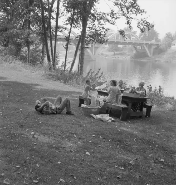 Framed Print : Sunday family picnic, Grants Pass, Josephine County, Oregon, 1939. Creator: Dorothea Lange Framed Print : Sunday family picnic, Grants Pass, Josephine County, Oregon, 1939. Creator: Dorothea Lange