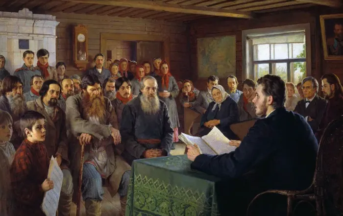Framed Print : Sunday message in a village school, 1895 Framed Print : Sunday message in a village school, 1895
