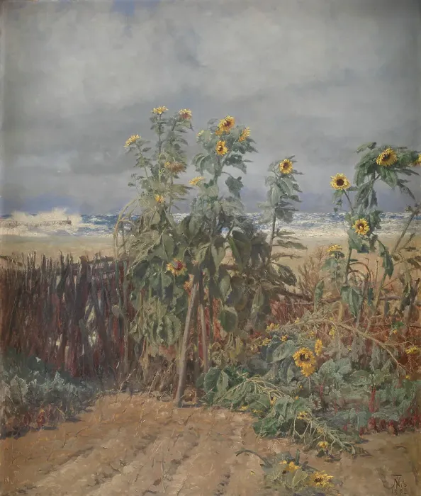 Framed Print : Sunflowers on a Beach, 1893. Creator: Thorvald Niss Framed Print : Sunflowers on a Beach, 1893. Creator: Thorvald Niss