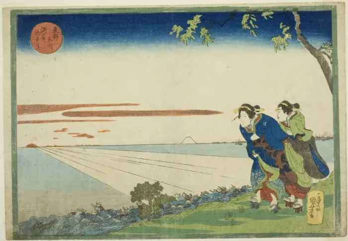 Framed Print : Sunrise on New Years Day at Susaki (Susaki hatsu hinode no zu), from the series... c. 1832 / 33. Creator: Utagawa Kuniyoshi Framed Print : Sunrise on New Years Day at Susaki (Susaki hatsu hinode no zu), from the series... c. 1832 / 33. Creator: Utagawa Kuniyoshi