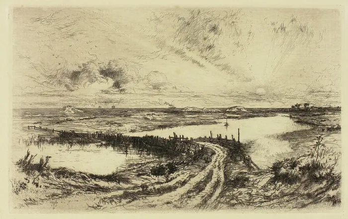Framed Print : Sunrise, The Pond, East Hampton, 1883. Creator: Thomas Moran Framed Print : Sunrise, The Pond, East Hampton, 1883. Creator: Thomas Moran