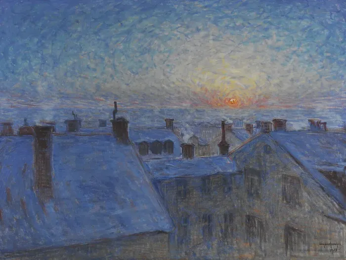 Framed Print : Sunrise over the Rooftops. Motif from Stockholm, 1903. Creator: Eugène Jansson Framed Print : Sunrise over the Rooftops. Motif from Stockholm, 1903. Creator: Eugène Jansson