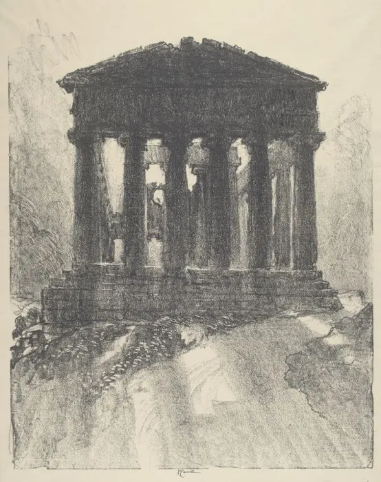 Framed Print : Sunrise Behind Temple of Concord, Girgenti, 1913. Creator: Joseph Pennell Framed Print : Sunrise Behind Temple of Concord, Girgenti, 1913. Creator: Joseph Pennell