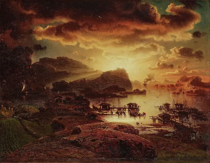Framed Print : Sunset, 1851. Creator: Larsson, Marcus (1825-1864) Framed Print : Sunset, 1851. Creator: Larsson, Marcus (1825-1864)