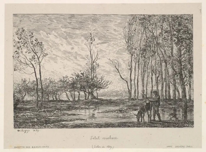 Framed Print : Sunset, 1859. Creator: Charles Francois Daubigny Framed Print : Sunset, 1859. Creator: Charles Francois Daubigny