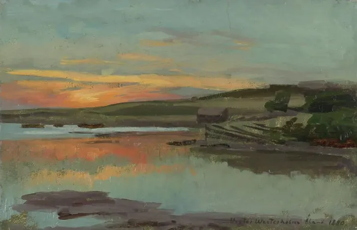 Framed Print : Sunset in the bay, 1880. Creator: Victor Westerholm Framed Print : Sunset in the bay, 1880. Creator: Victor Westerholm