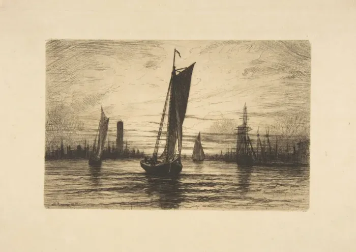 Framed Print : Sunset on the East River, 1879. Creator: Henry Farrer Framed Print : Sunset on the East River, 1879. Creator: Henry Farrer