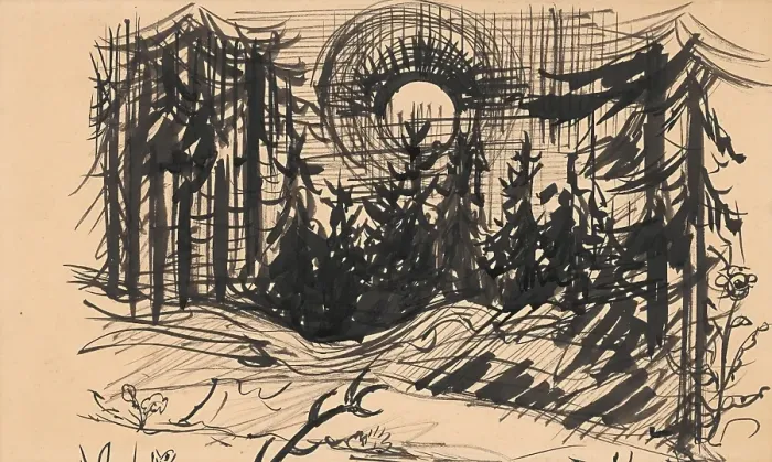 Framed Print : Sunset in the forest, 1930-1939. Creator: Arnold Peter Weisz-Kubincan Framed Print : Sunset in the forest, 1930-1939. Creator: Arnold Peter Weisz-Kubincan