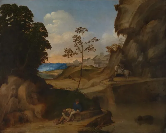 Framed Print : The Sunset (Il Tramonto), 1506-1510. Artist: Giorgione (1476-1510) Framed Print : The Sunset (Il Tramonto), 1506-1510. Artist: Giorgione (1476-1510)
