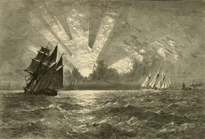 Framed Print : Sunset, Lake Michigan, 1874. Creator: W. J. Linton Framed Print : Sunset, Lake Michigan, 1874. Creator: W. J. Linton