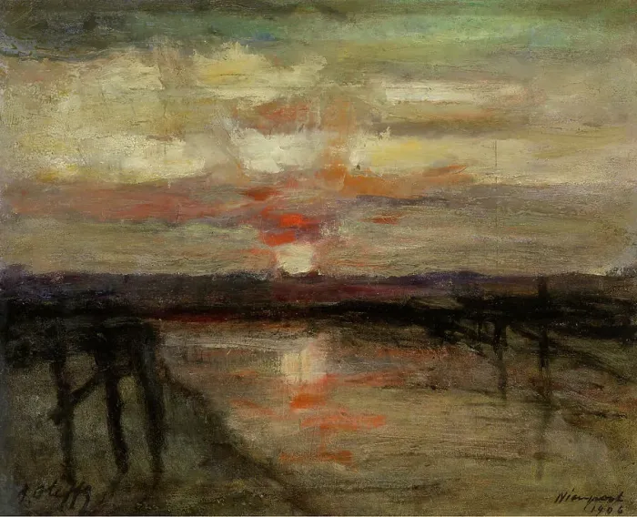 Framed Print : Sunset in Nieuwpoort, 1906. Creator: Auguste Oleffe Framed Print : Sunset in Nieuwpoort, 1906. Creator: Auguste Oleffe