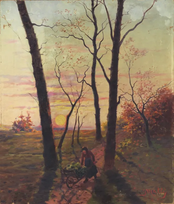 Framed Print : Sunset in Pezinok, around 1905. Creator: Gustav Mally