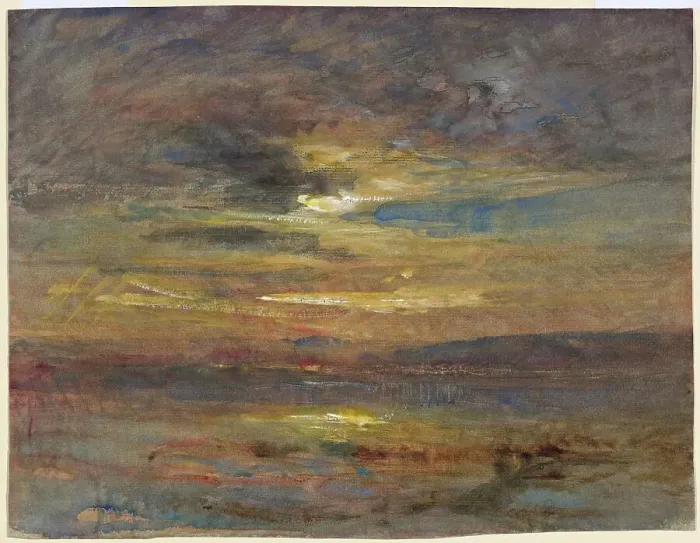 Framed Print : Sunset over a Pond, c. 1880. Creator: Auguste François Ravier Framed Print : Sunset over a Pond, c. 1880. Creator: Auguste François Ravier