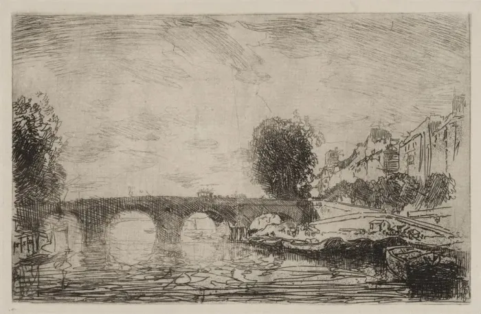 Framed Print : Sunset at Pont Marie, 1890. Creator: Auguste Louis Lepere (French, 1849-1918) Framed Print : Sunset at Pont Marie, 1890. Creator: Auguste Louis Lepere (French, 1849-1918)