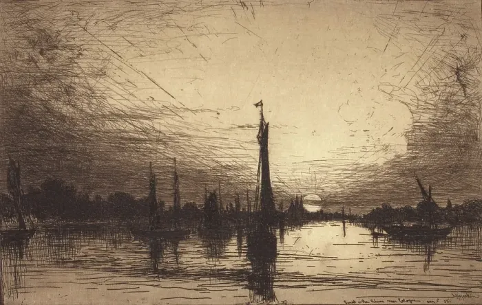 Framed Print : Sunset on the Rhine Near Cologne, 1885. Creator: Lewis Henry Meakin Framed Print : Sunset on the Rhine Near Cologne, 1885. Creator: Lewis Henry Meakin
