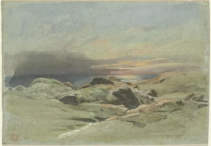 Framed Print : Sunset from a Rocky Coastline, 1842. Creator: Jean Achille Benouville