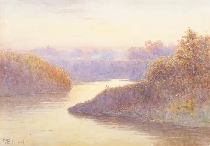 Framed Print : Sunset Stream, date unknown. Creator: Richard Gruelle Framed Print : Sunset Stream, date unknown. Creator: Richard Gruelle