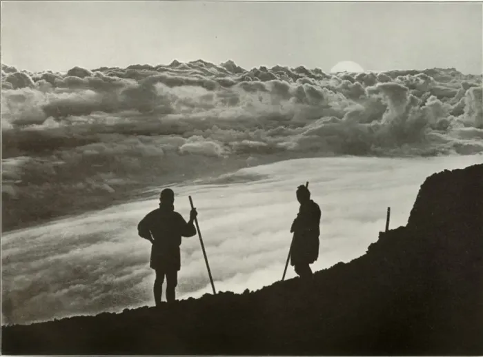 Framed Print : Sunset from the Summit of Fuji, 1910. Creator: Herbert Ponting Framed Print : Sunset from the Summit of Fuji, 1910. Creator: Herbert Ponting