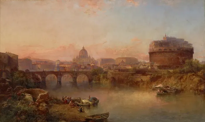 Framed Print : Sunset on the Tiber, Rome, about 1880. Creator: George Loring Brown Framed Print : Sunset on the Tiber, Rome, about 1880. Creator: George Loring Brown