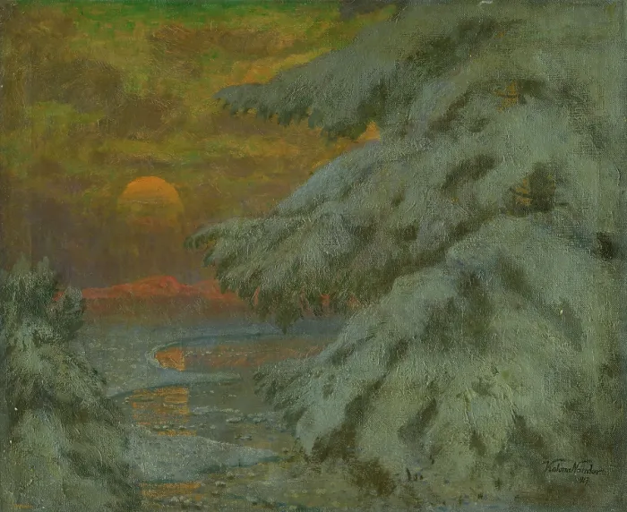 Framed Print : Sunset in winter, 1917. Creator: Ferdinand Katona Framed Print : Sunset in winter, 1917. Creator: Ferdinand Katona