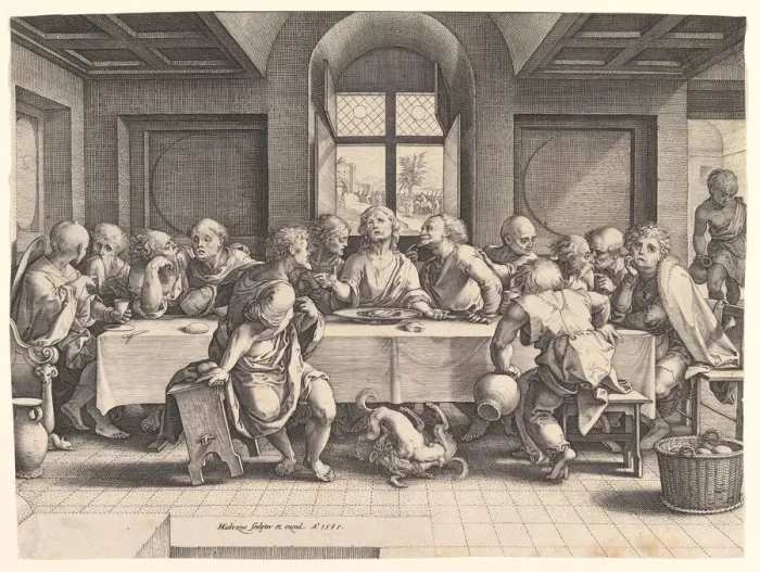Framed Print : The Last Supper, 1585. Creator: Hendrik Goltzius