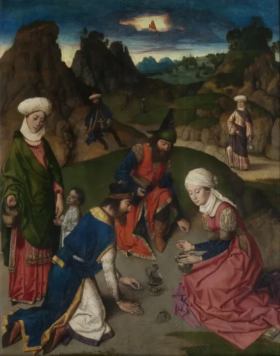 Framed Print : The Last Supper altarpiece: The Gathering of Manna (right wing), 1464-1468. Artist: Bouts, Dirk (1410 / 20-1475) Framed Print : The Last Supper altarpiece: The Gathering of Manna (right wing), 1464-1468. Artist: Bouts, Dirk (1410 / 20-1475)