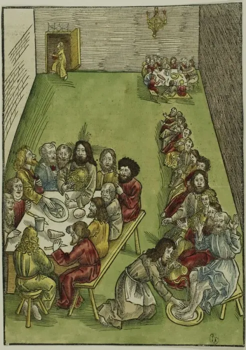 Framed Print : The Last Supper and Christ Washing the Feet of his Disciples, plate nine from Passio... c.1503. Creators: Urs Graf, Johann Knobloch Framed Print : The Last Supper and Christ Washing the Feet of his Disciples, plate nine from Passio... c.1503. Creators: Urs Graf, Johann Knobloch