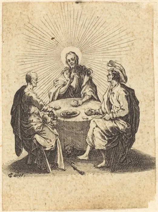 Framed Print : The Supper at Emmaus, 1618. Creator: Jacques Callot Framed Print : The Supper at Emmaus, 1618. Creator: Jacques Callot