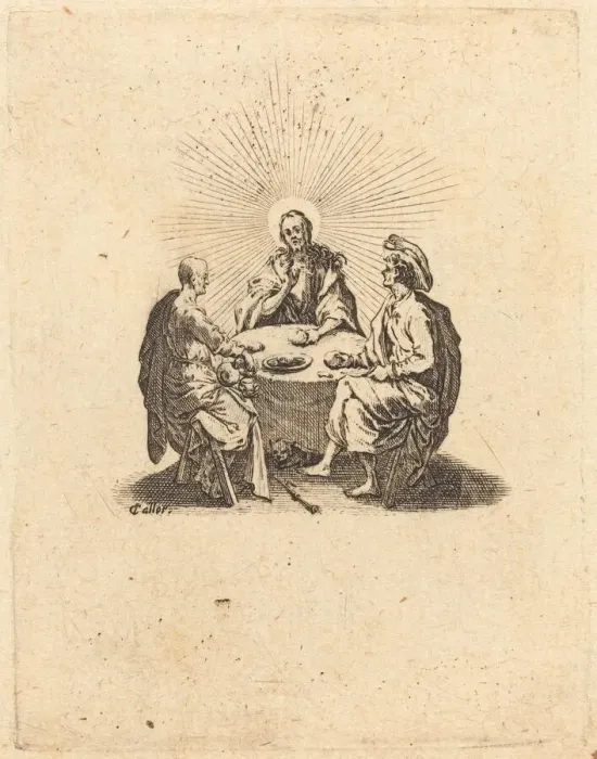 Framed Print : The Supper at Emmaus, 1618. Creator: Jacques Callot Framed Print : The Supper at Emmaus, 1618. Creator: Jacques Callot