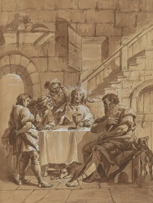 Framed Print : Supper at Emmaus, 18th century. Creator: Francesco Fontebasso Framed Print : Supper at Emmaus, 18th century. Creator: Francesco Fontebasso