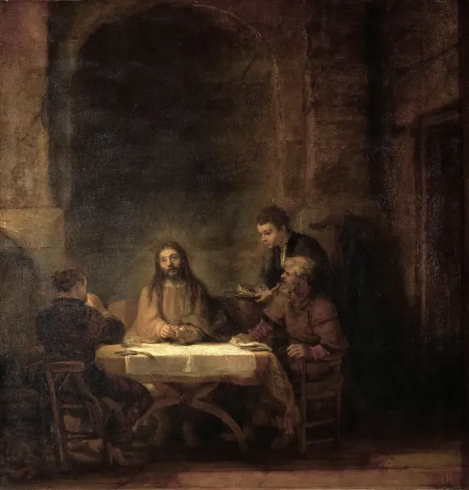 Framed Print : The Supper at Emmaus. Artist: Rembrandt van Rhijn (1606-1669) Framed Print : The Supper at Emmaus. Artist: Rembrandt van Rhijn (1606-1669)